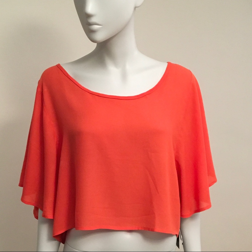 Stoosh Orange Flutter Sleeve Crop Top Blouse